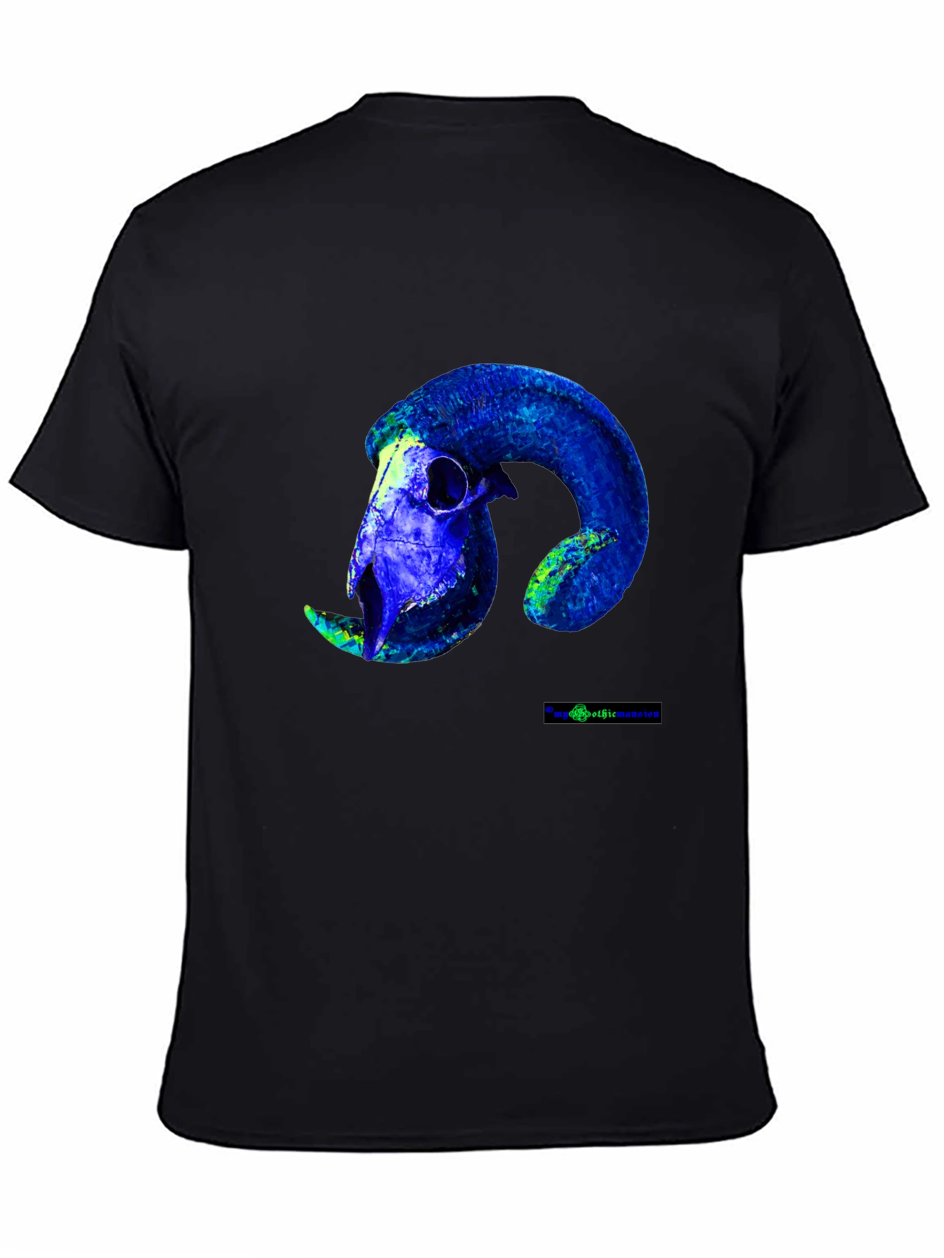 Black Ram Skull Graphic Tee - Bold Blue Design view 4