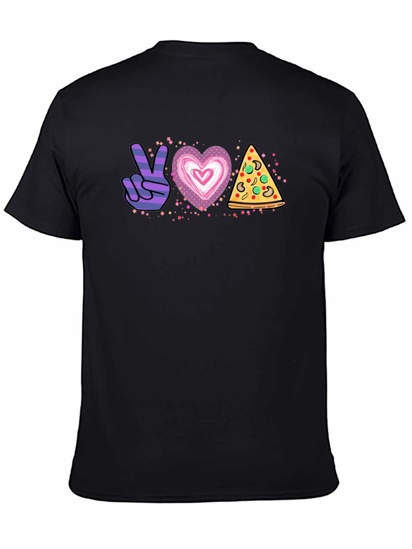 Black Peace Love Pizza Graphic T-Shirt - Unisex view 4