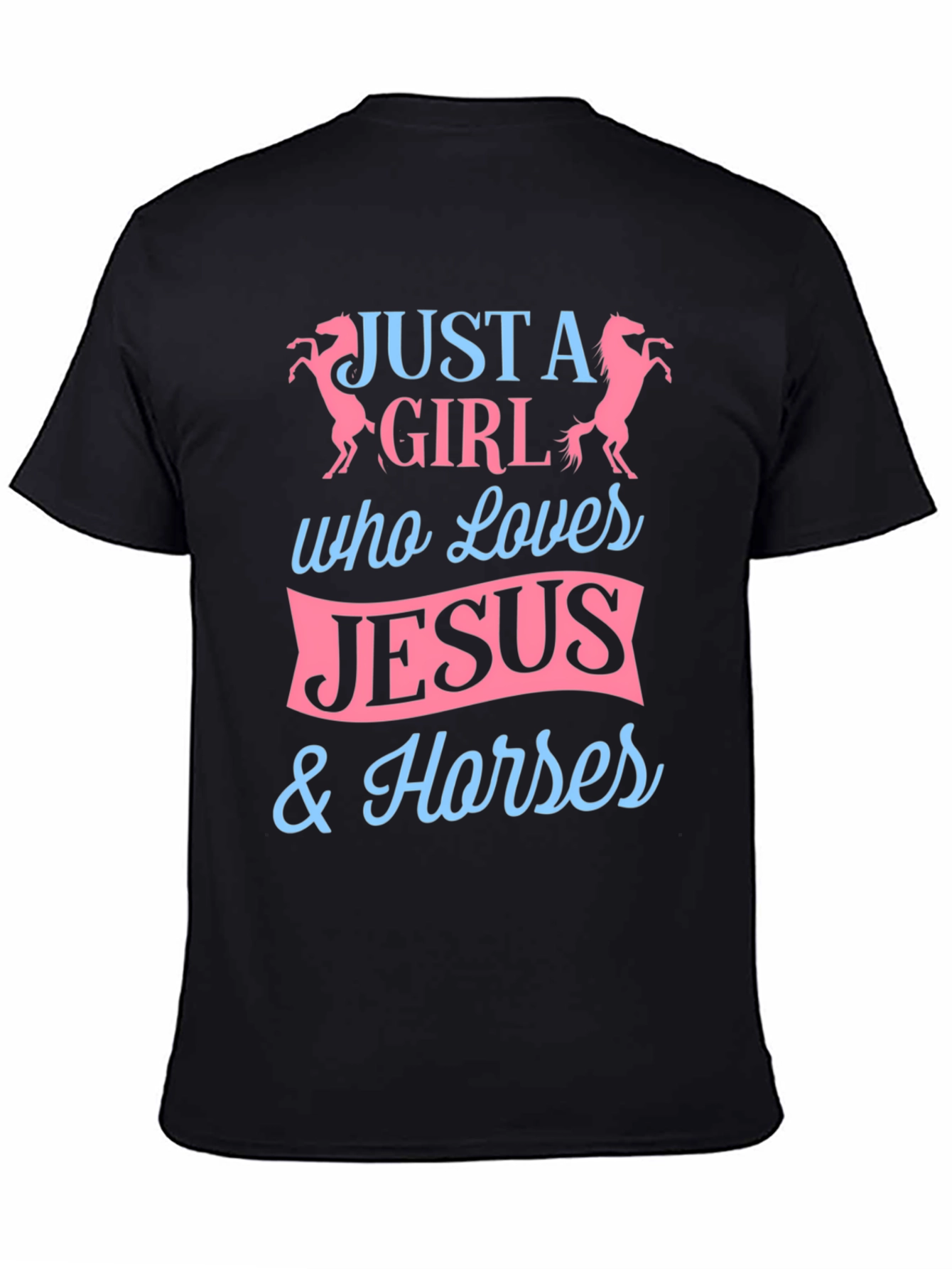 Black Just A Girl Who Loves Jesus and Horses Graphic Tee view 4
