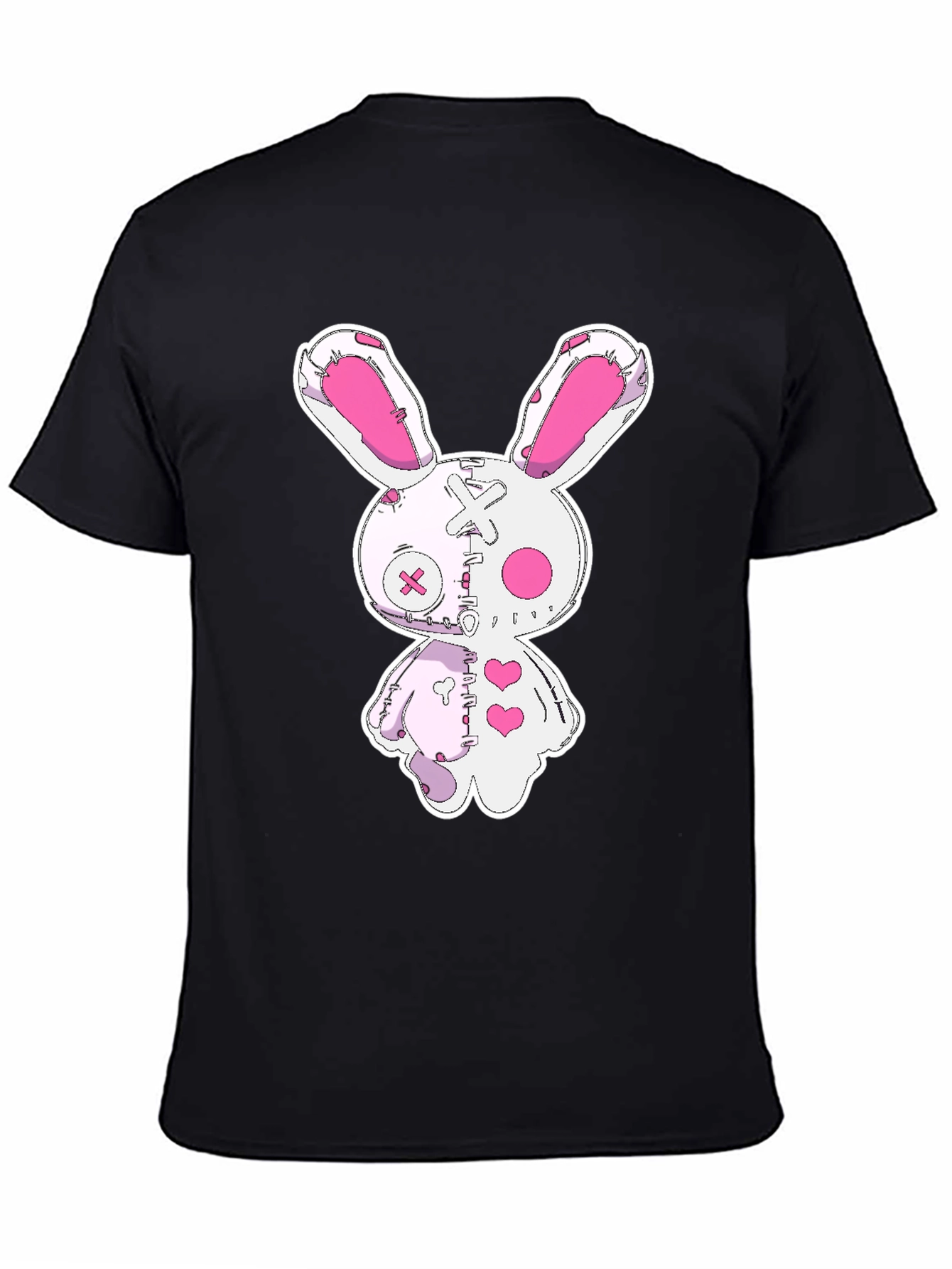 Black Creepy Cute Bunny Graphic Tee - Black Cotton view 4
