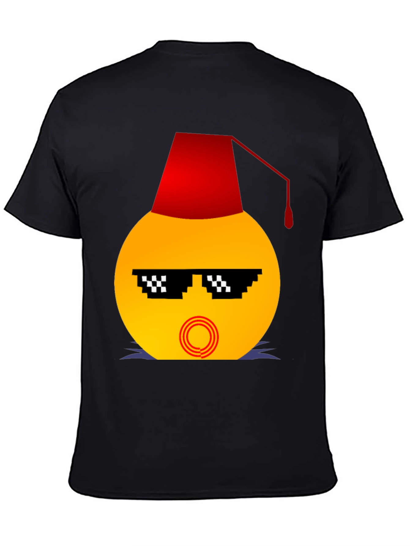 Black Emoji Wearing a Fez Funny T-Shirt view 4