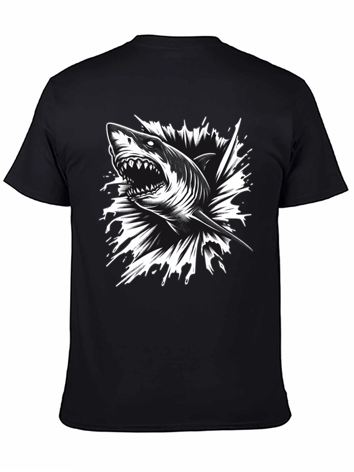 Black Men's Black Shark Graphic Tee - Bold & Edgy! view 4
