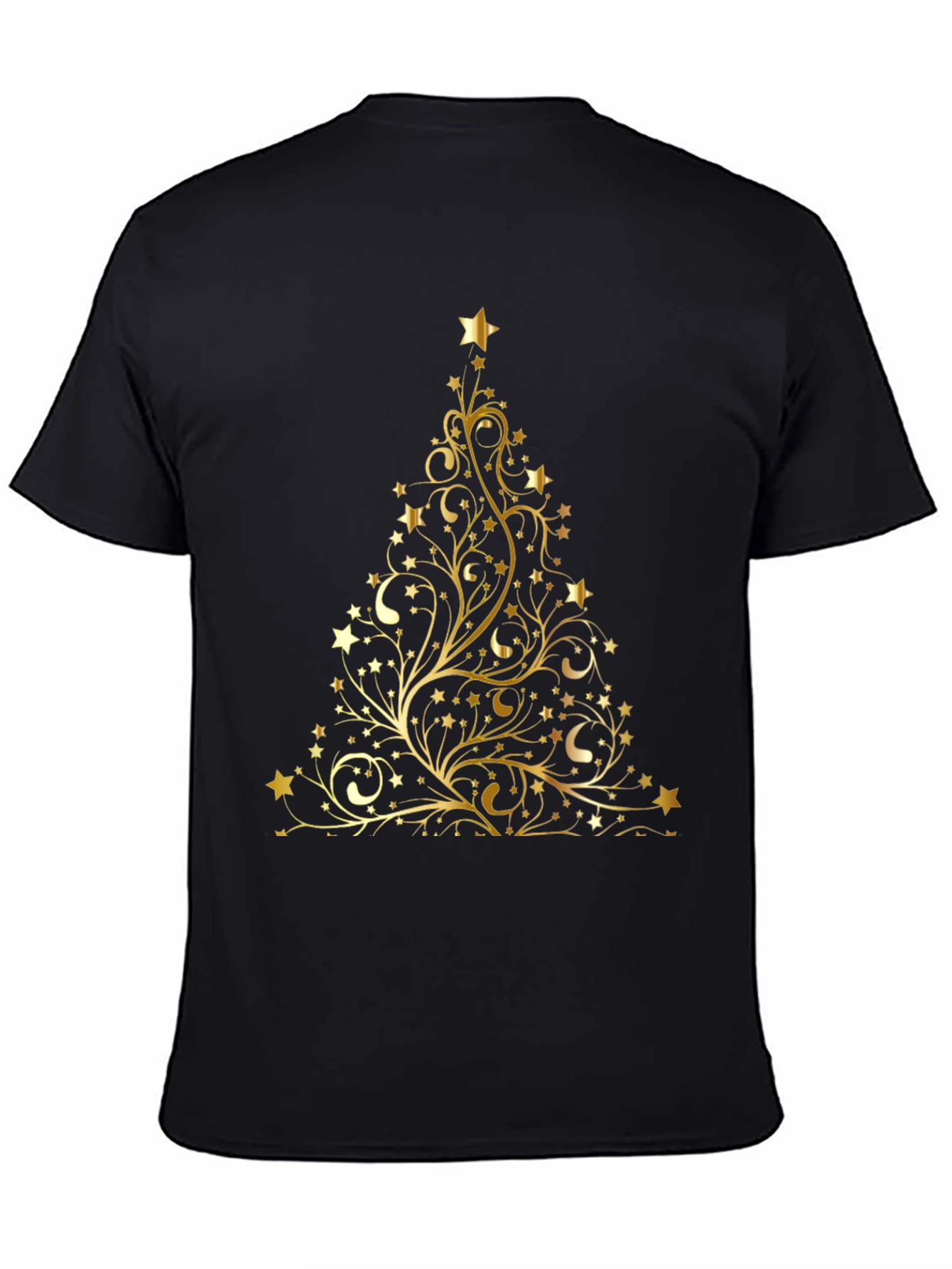 Black Festive Gold Christmas Tree Black T-Shirt view 4