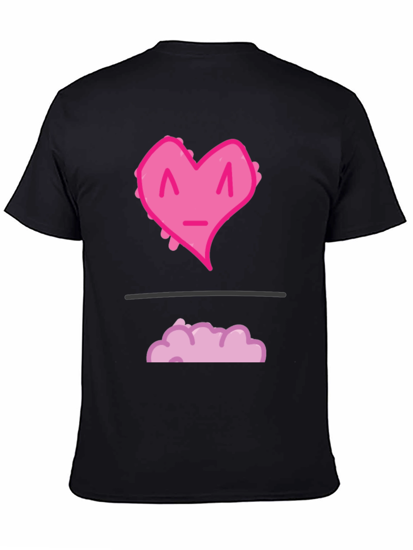 Black Funny Pink Heart Graphic T-Shirt - Black Casual Tee view 4