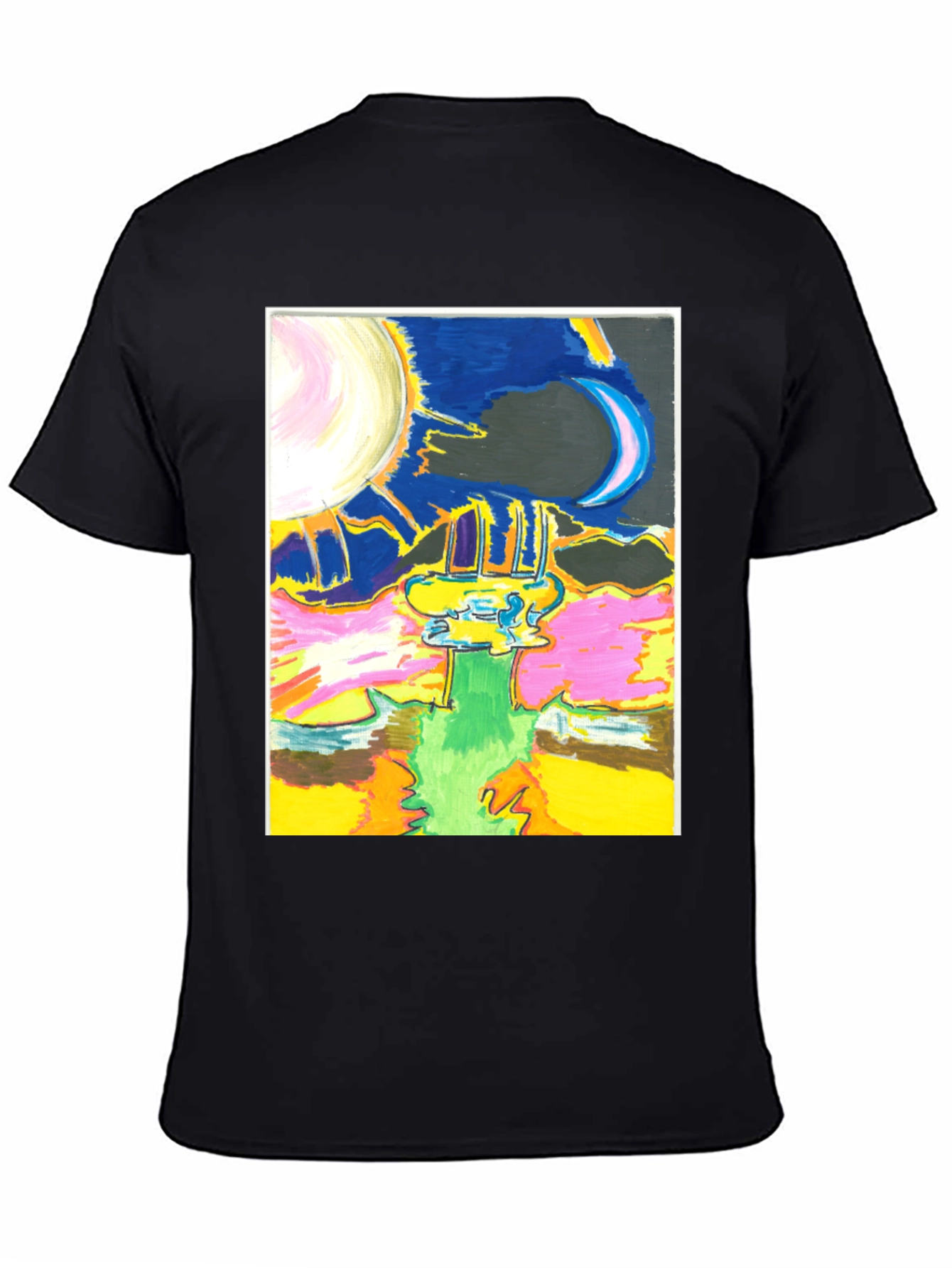 Black Artistic Moon & Sun Graphic Tee - Unique Design view 4