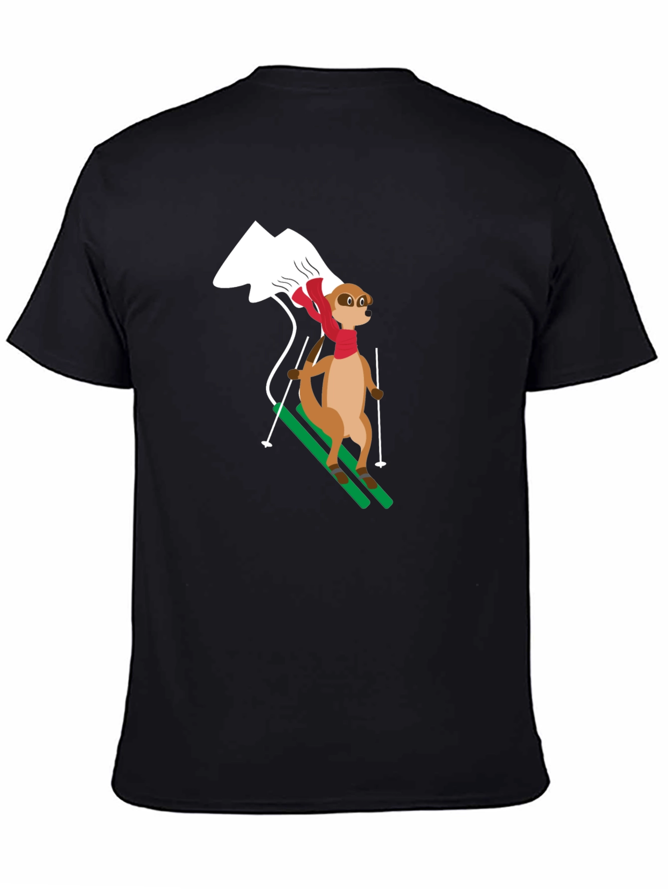Black Skiing Meerkat T-Shirt - Black Cotton Tee view 4