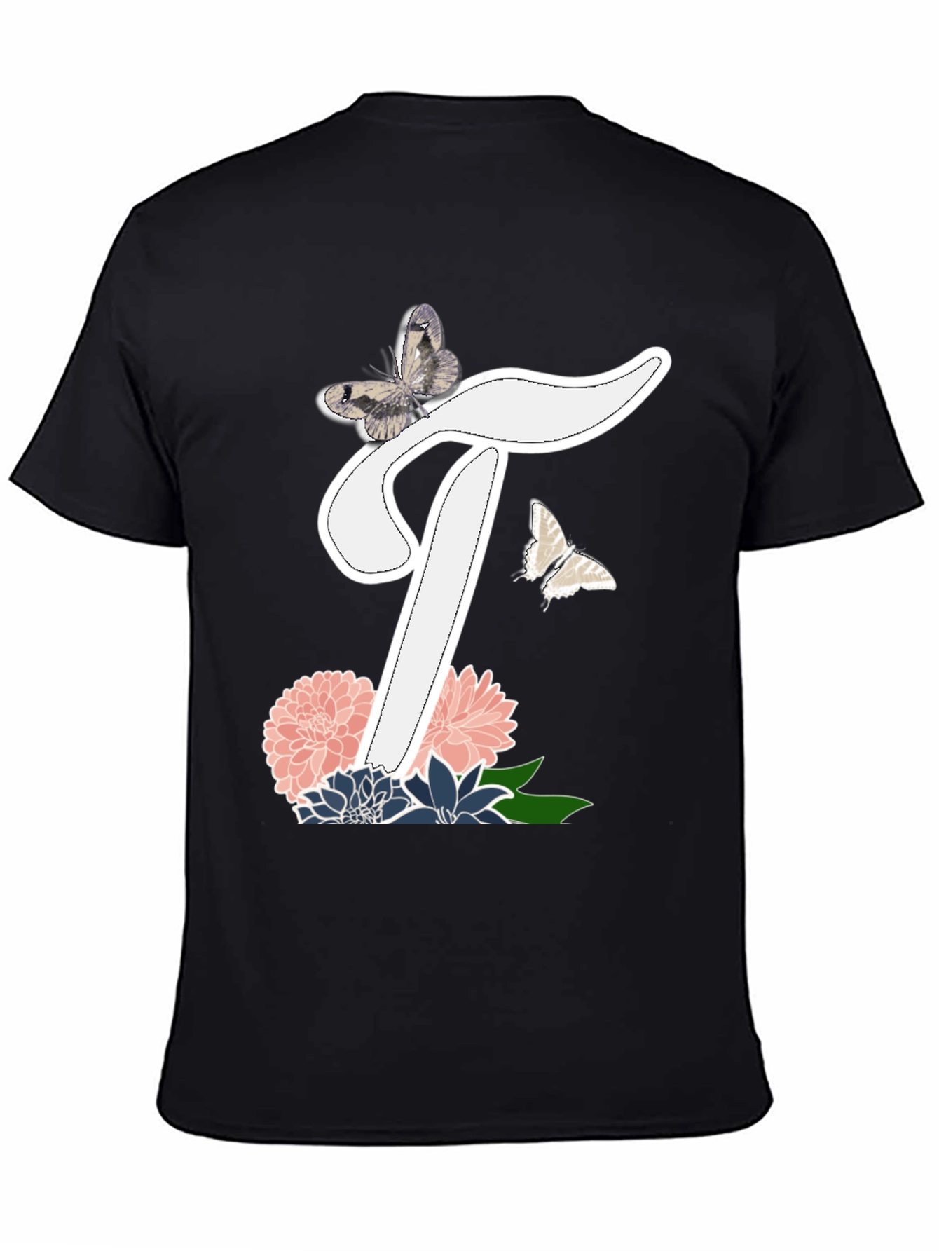 Black Butterfly Letter T Floral T-Shirt view 4
