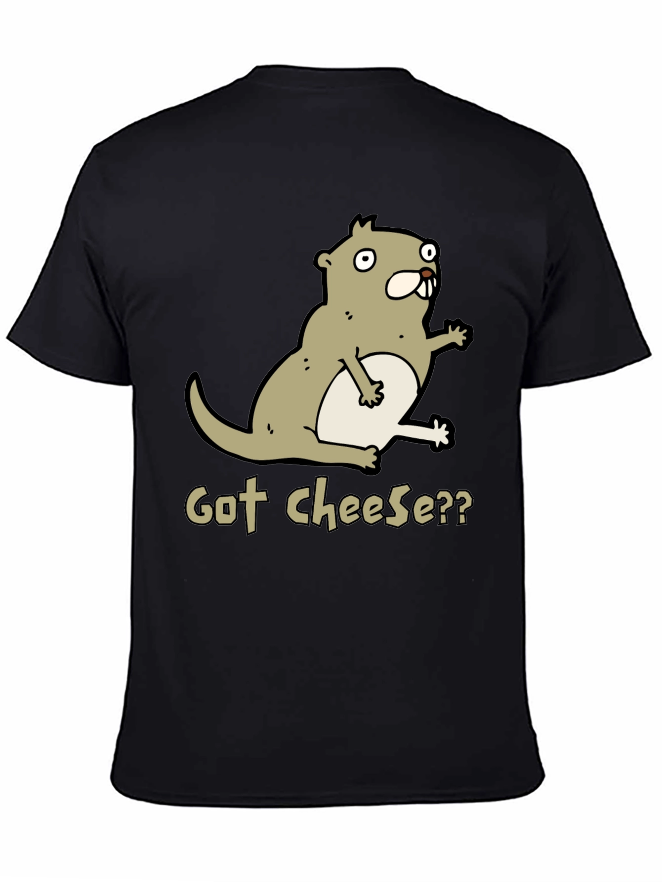 Black Got Cheese? Cartoon Beaver T-Shirt - Black view 4