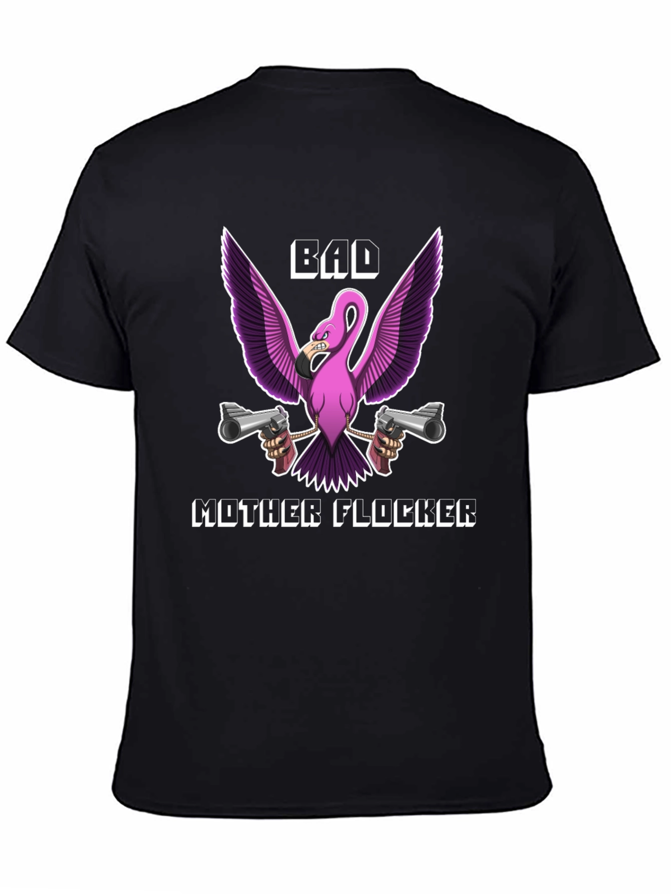 Black Bad Mother Flocker Graphic Tee - Funny Flamingo T-Shirt view 4
