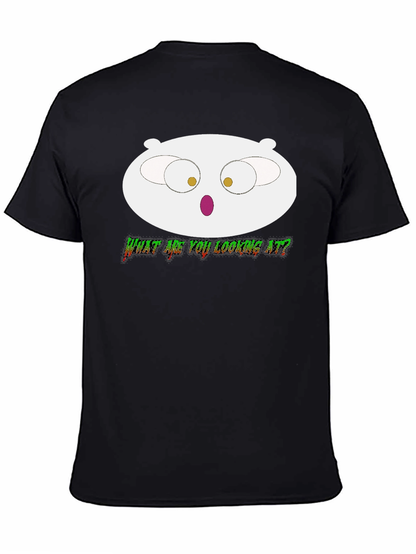 Black Stewie Griffin Inspired "What Are You Looking At" Black T-Shirt view 4