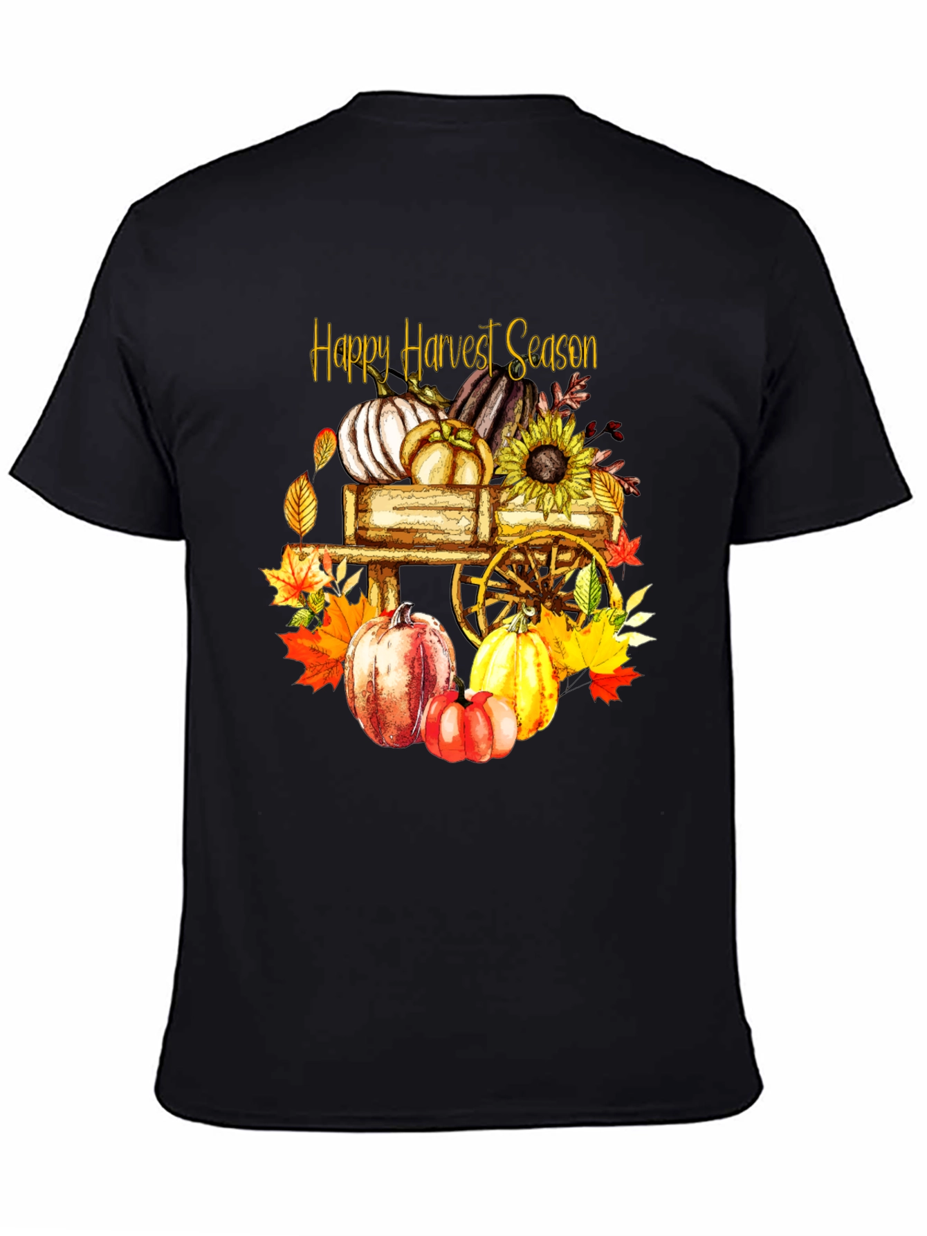 Black Happy Harvest Season Black Graphic T-Shirt view 4