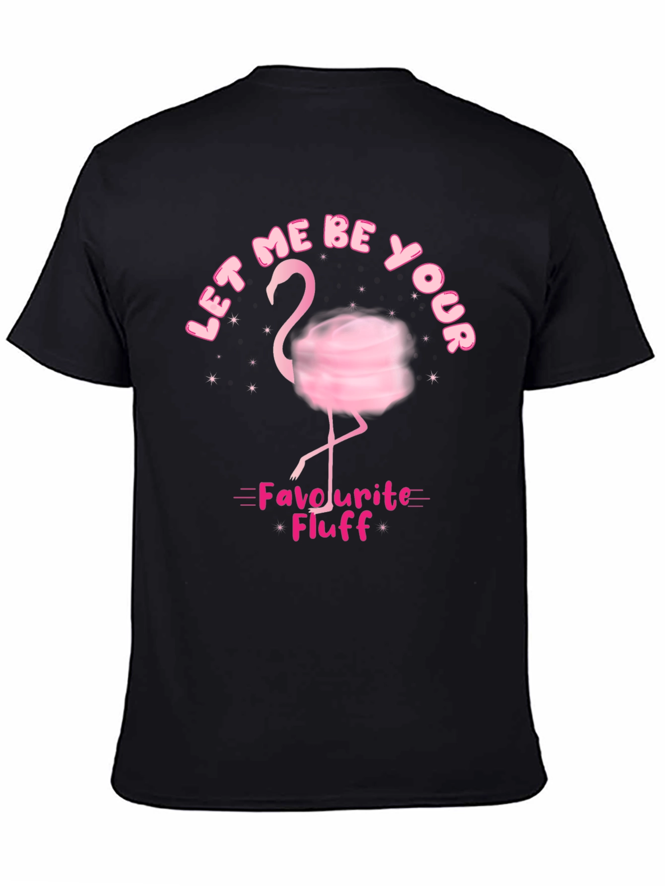 Black Whimsical Flamingo T-Shirt: Let Me Be Your Fluff! view 4
