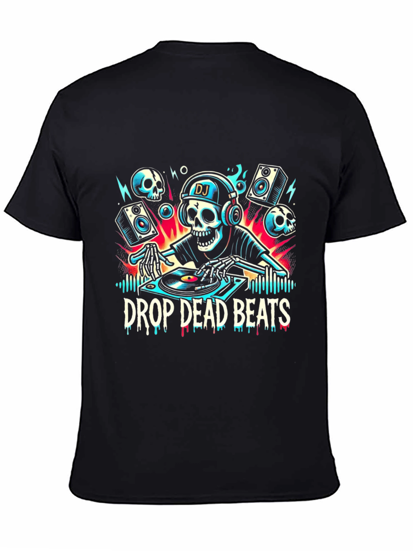 Black Drop Dead Beats DJ Skeleton T-Shirt view 4