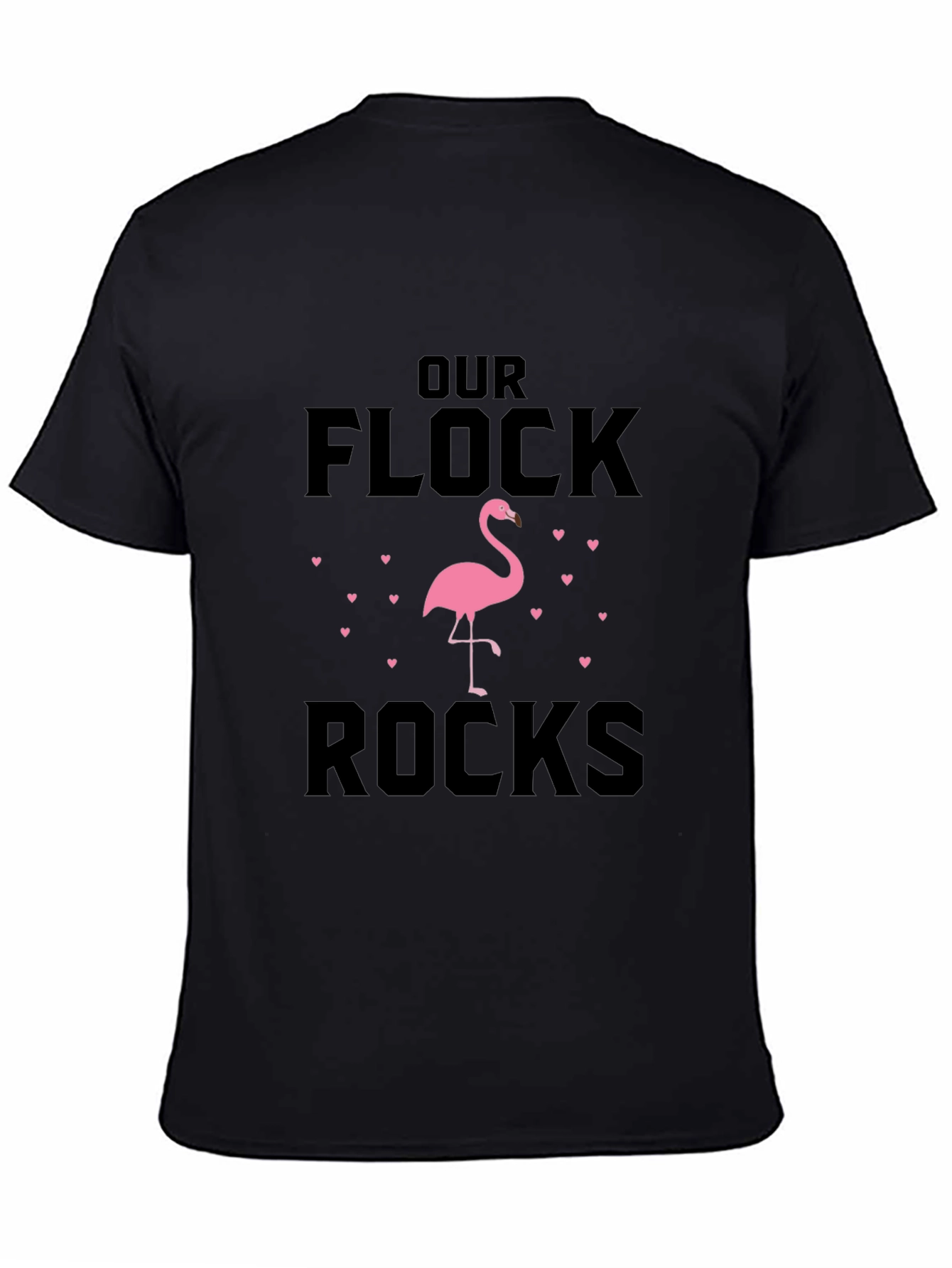 Black Our Flock Rocks Flamingo Graphic T-Shirt view 4