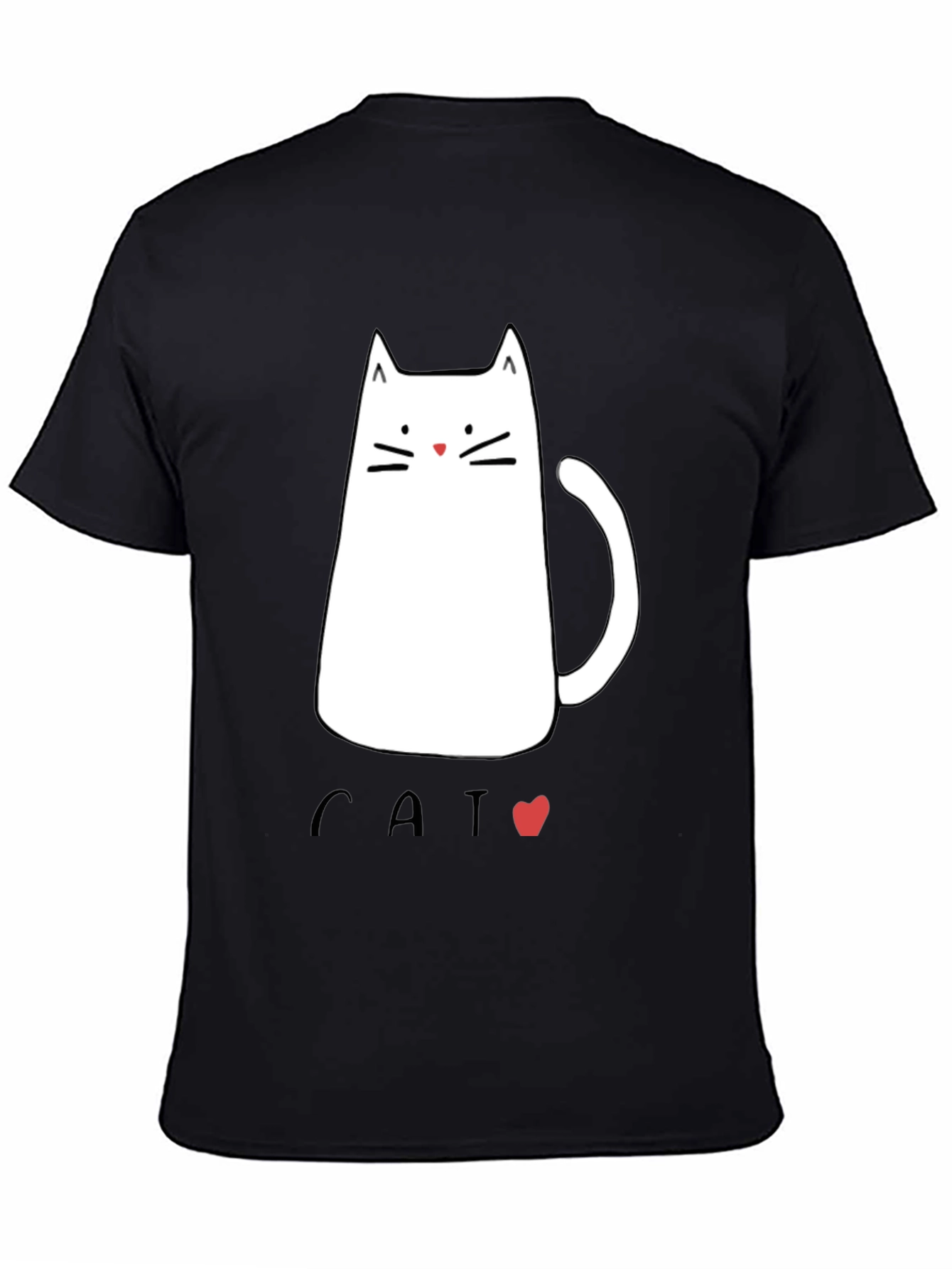 Black Men's Black T-Shirt with Cat Graphic view 4