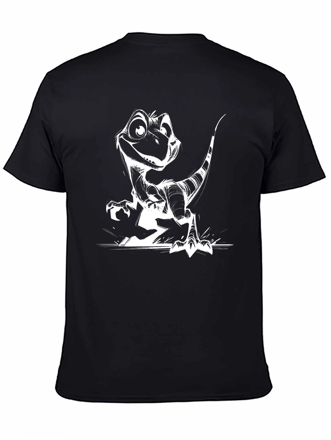 Black Dino Cartoon Graphic Tee - Black Casual T-Shirt view 4