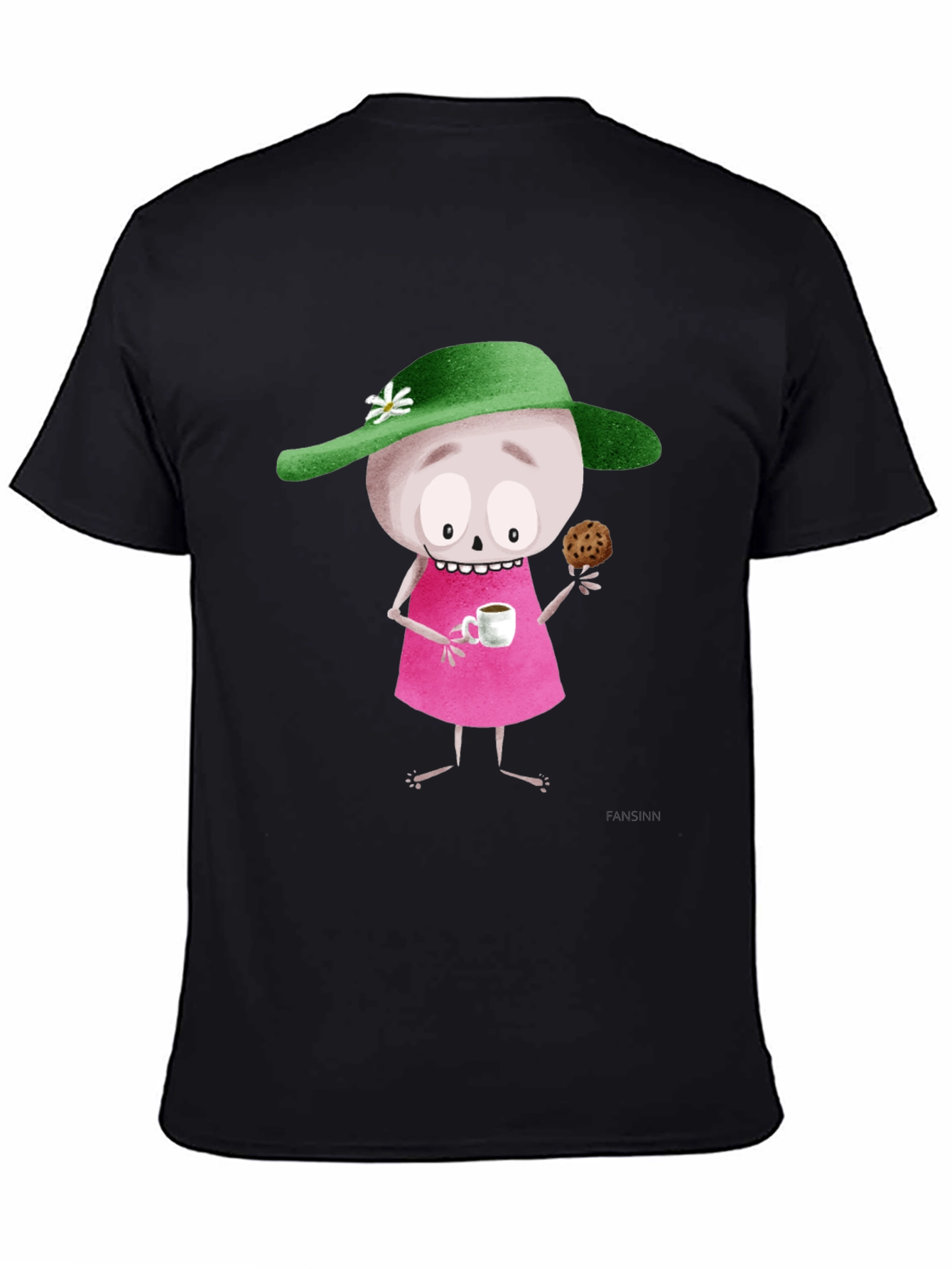 Black Whimsical Cartoon T-Shirt - Unique Design view 4