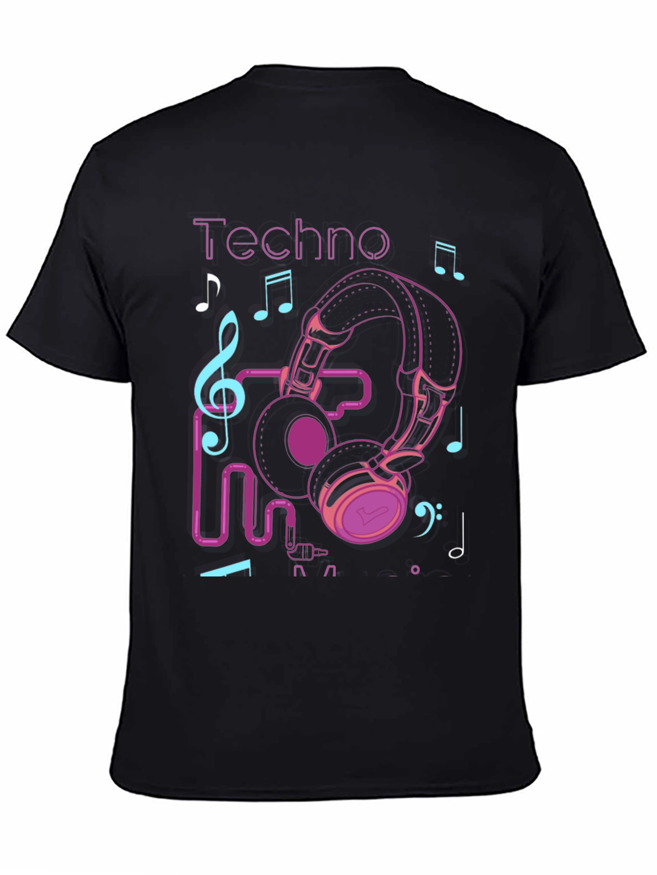 Black Techno Music Headphone Graphic T-Shirt view 4