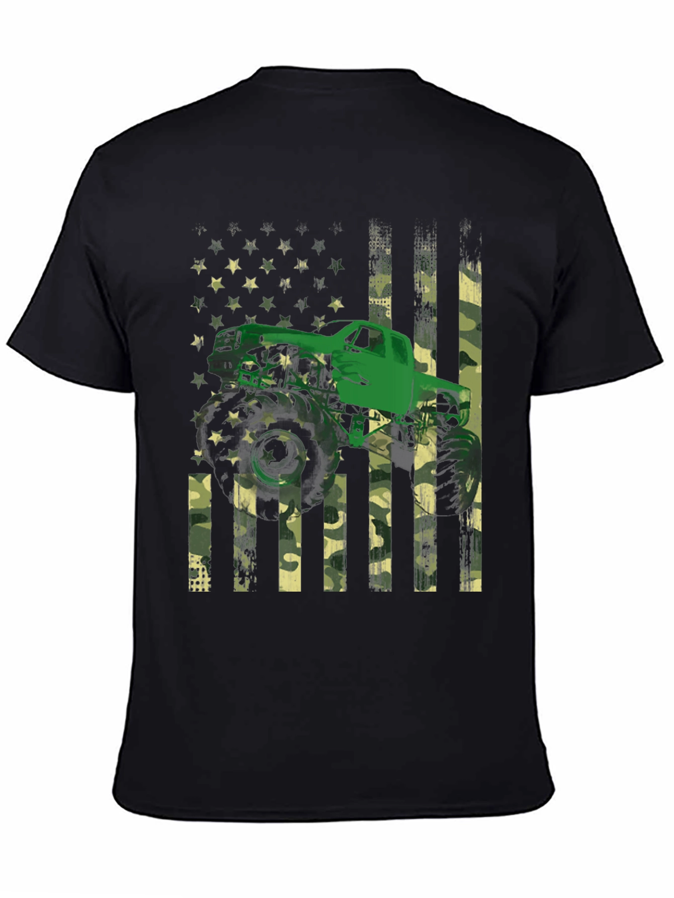 Black Monster Truck American Flag Graphic T-Shirt view 4