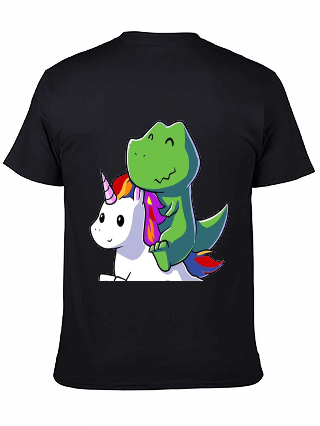 Black Dino Riding Unicorn T-Shirt - Cute Cartoon Design view 4