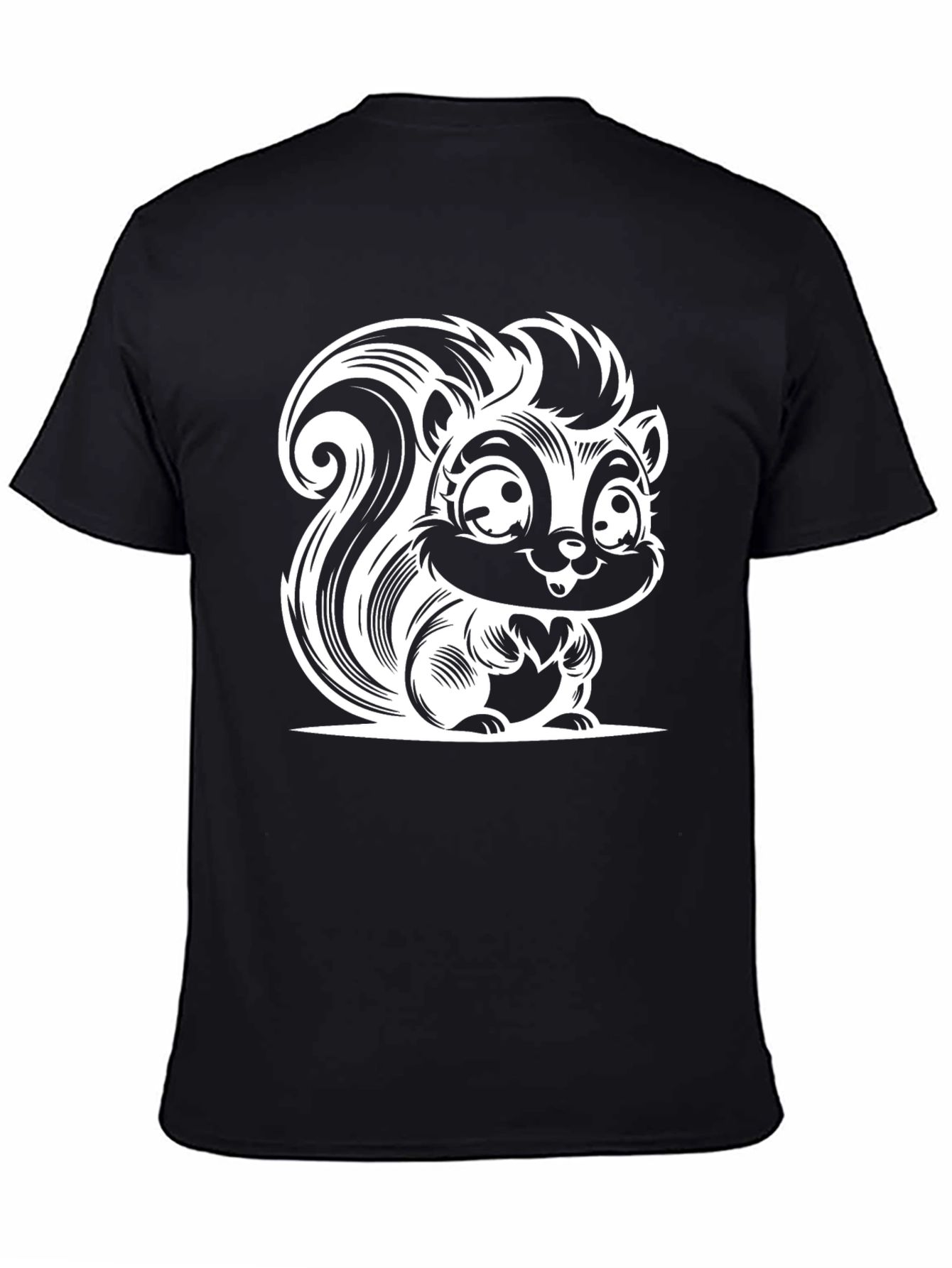 Black Cartoon Skunk Graphic Tee - Black Cotton T-Shirt view 4