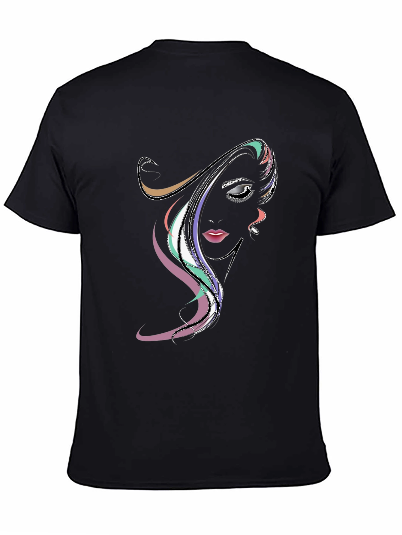 Black Abstract Woman Face Graphic Black Tee view 4