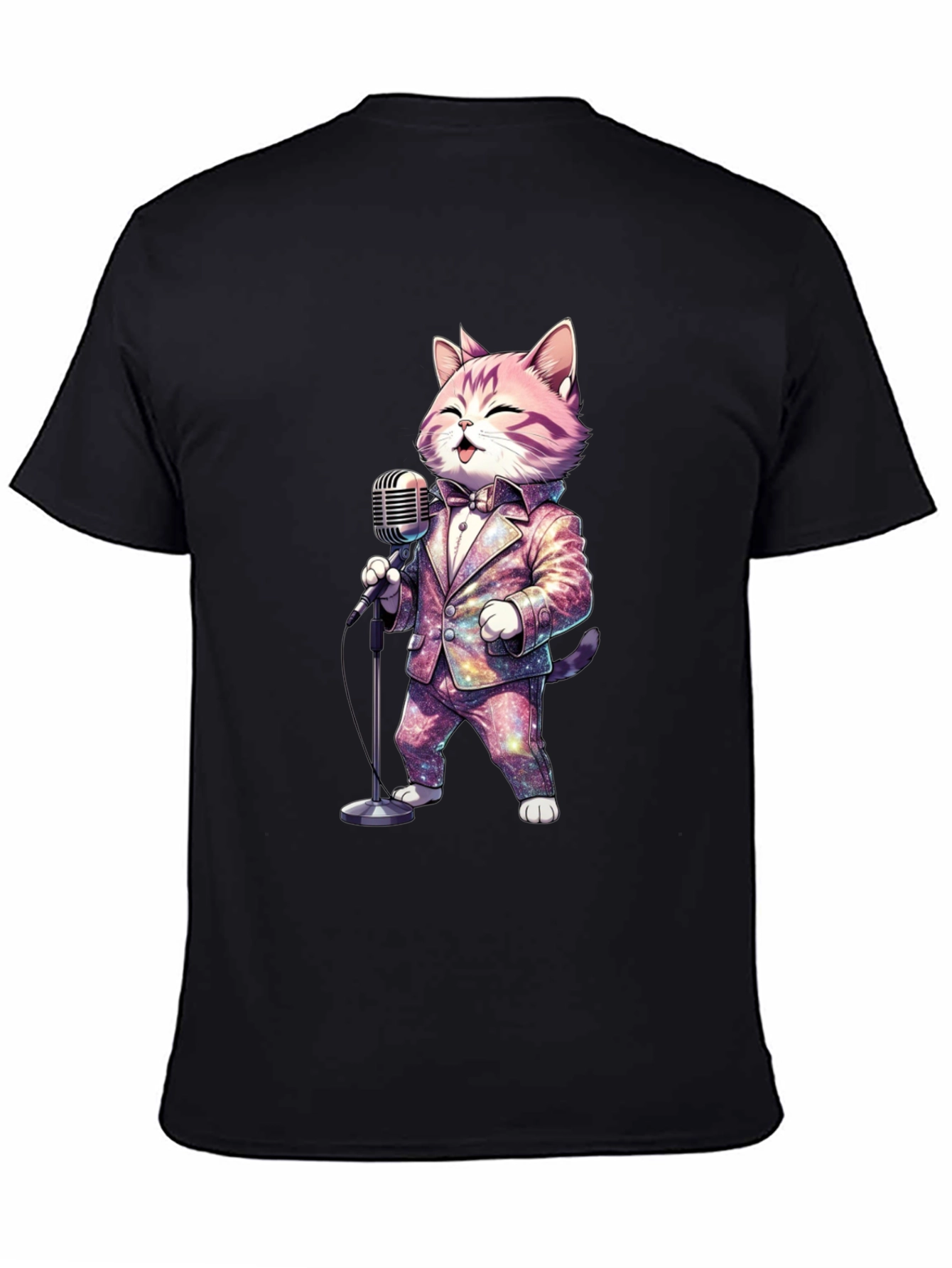 Black Singing Cat T-Shirt - Galaxy Suit view 4