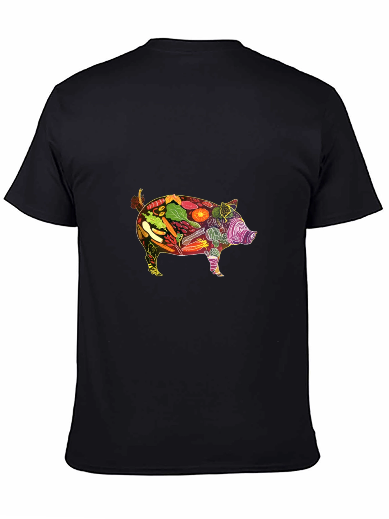 Black Veggie Pig Graphic Tee - Black Unisex Shirt view 4