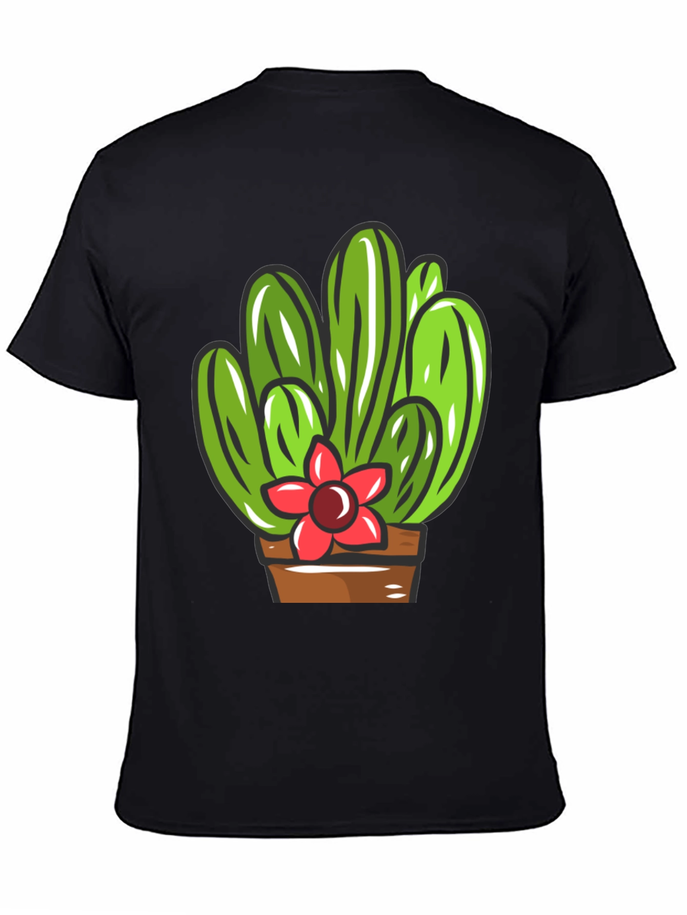 Black Cactus Flower Graphic T-Shirt - Black Cotton Tee view 4