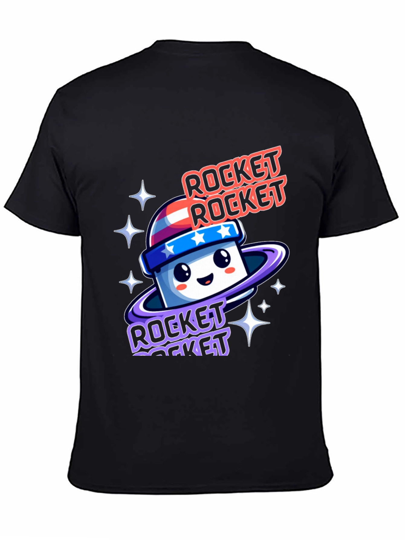 Black Rocket Rocket Cartoon Graphic Tee view 4