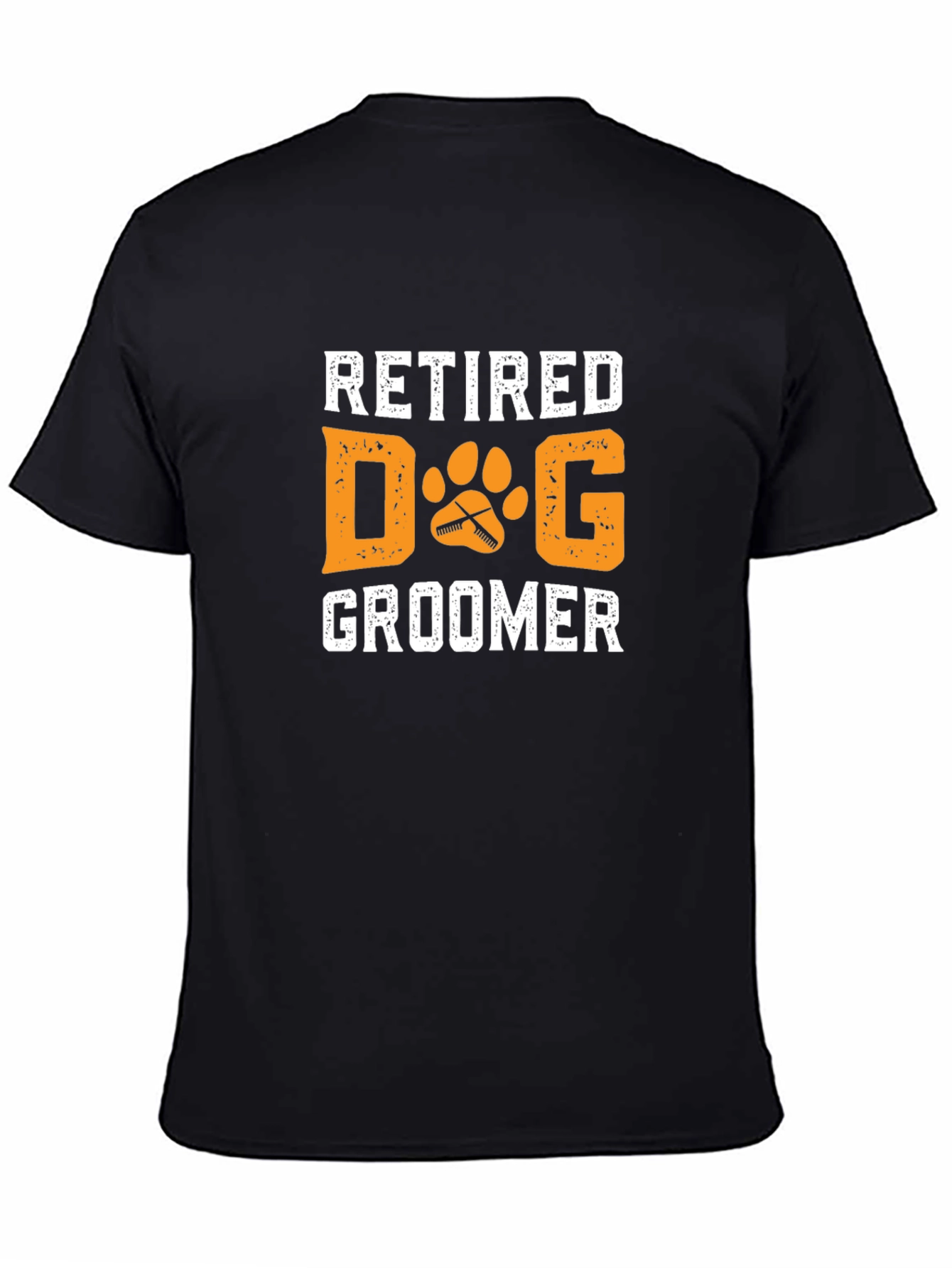 Black Retired Dog Groomer T-Shirt, Black Cotton Tee view 4