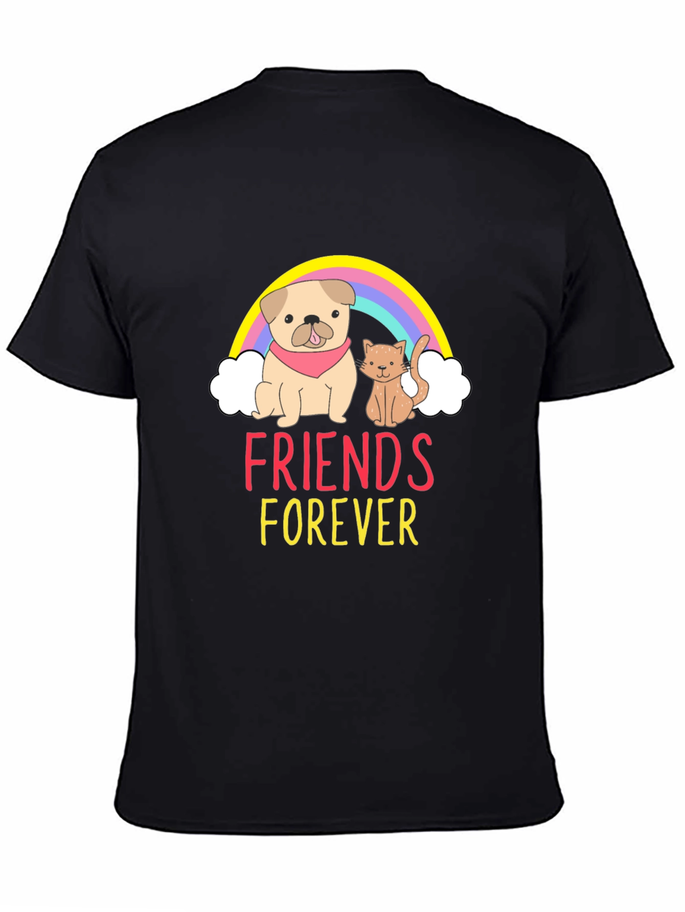 Black Friends Forever Graphic Tee - Cute Dog and Cat T-Shirt view 4