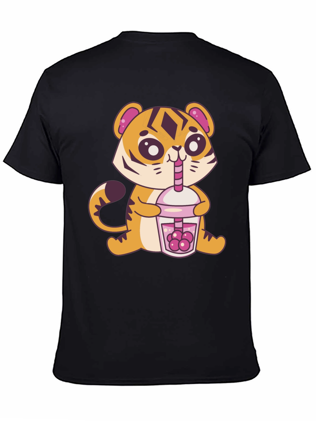 Black Cute Tiger Boba Tea Graphic Tee - Black view 4
