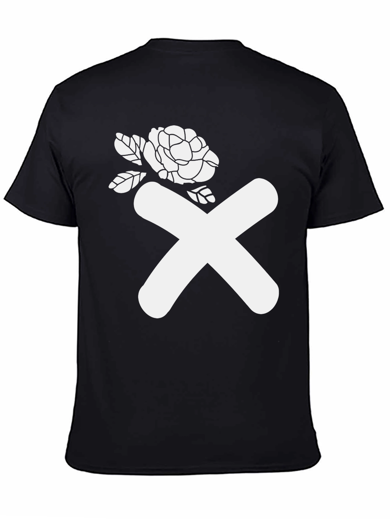 Abstract Rose & X Graphic Black T-Shirt - 4