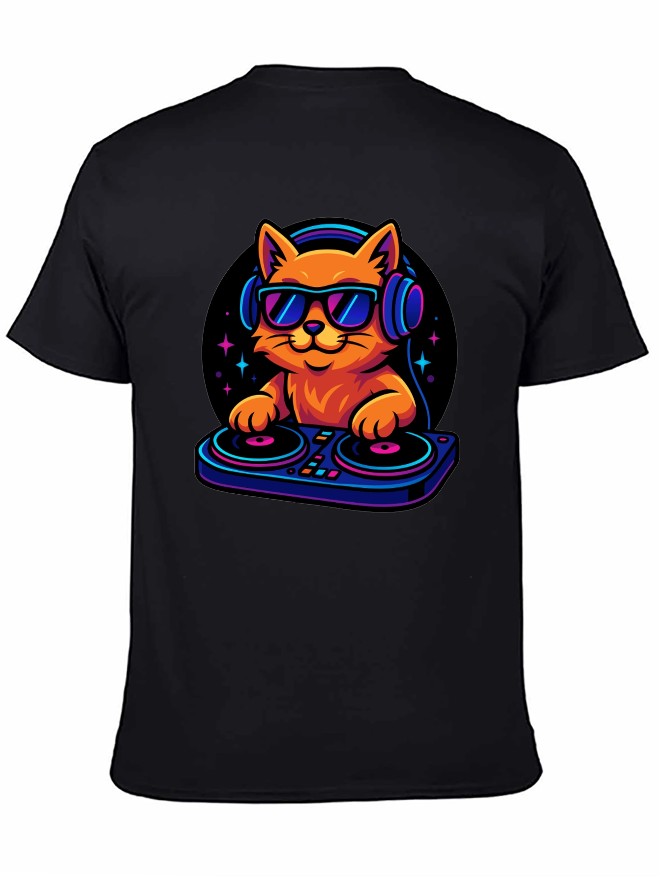 Black DJ Cat T-Shirt - Cool Cat with Headphones! view 4