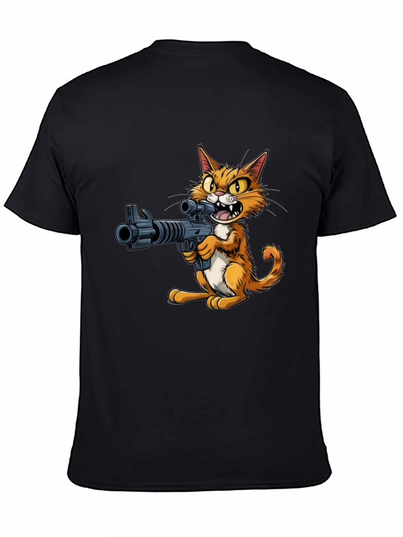 Black Cat with Gun Graphic T-Shirt view 4