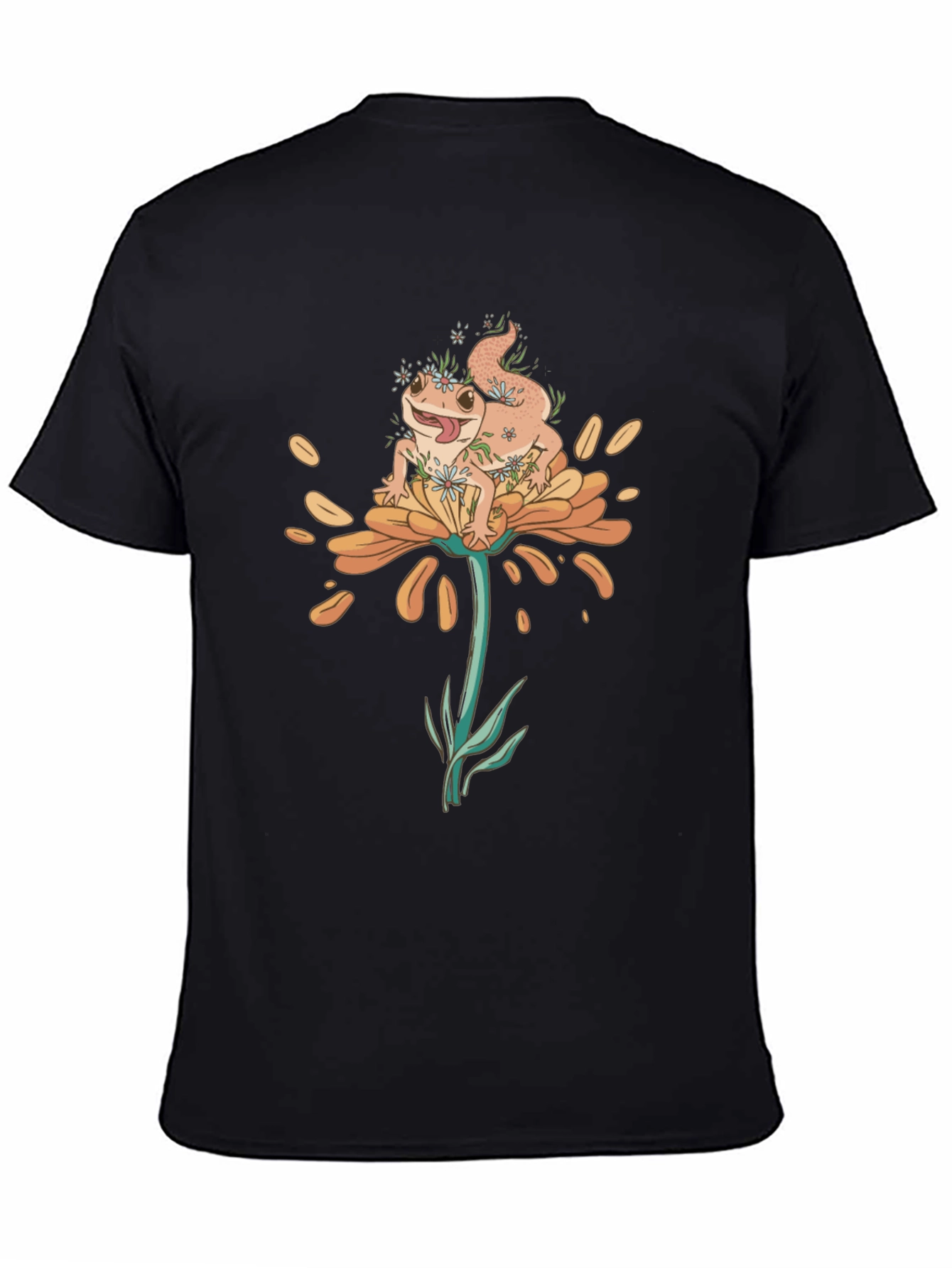 Black Gecko on Flower Graphic T-Shirt - Black view 4