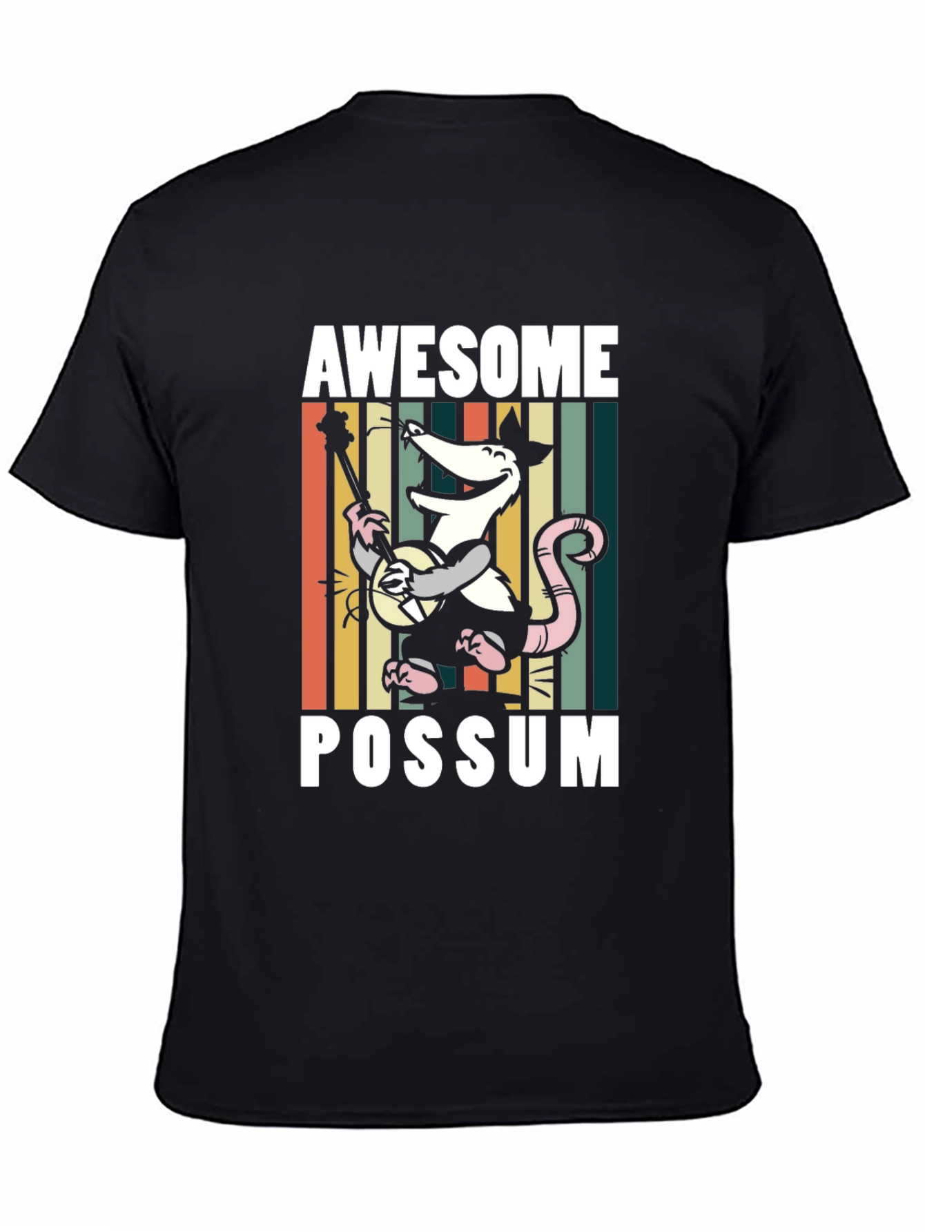 Black Awesome Possum T-Shirt, Banjo Playing Opossum Tee view 4