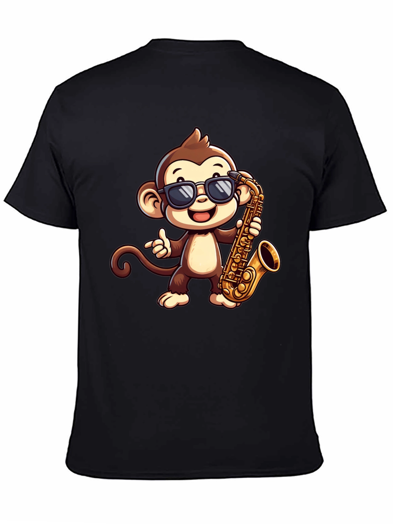 Black Monkey Saxophone Graphic Tee - Cool Cartoon T-Shirt view 4