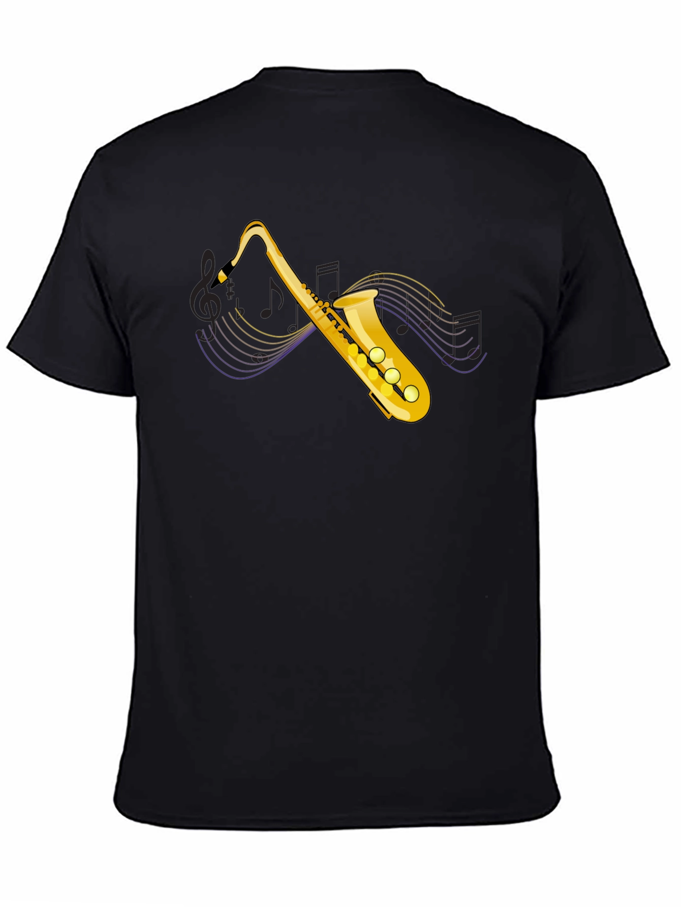 Black Saxophone Graphic Tee - Black Cotton T-Shirt view 4