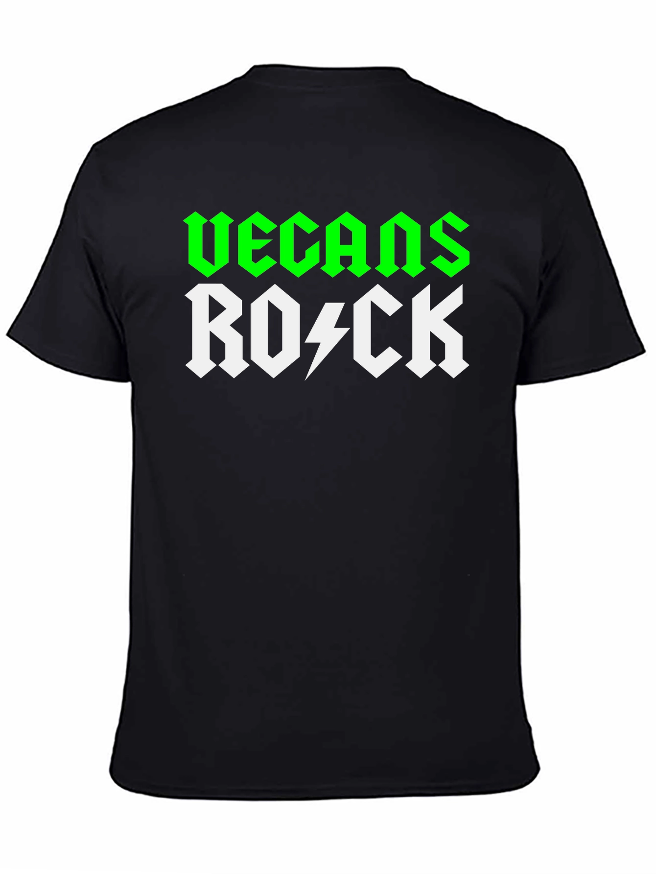 Black Vegans Rock T-Shirt - Green & White Graphic Tee view 4