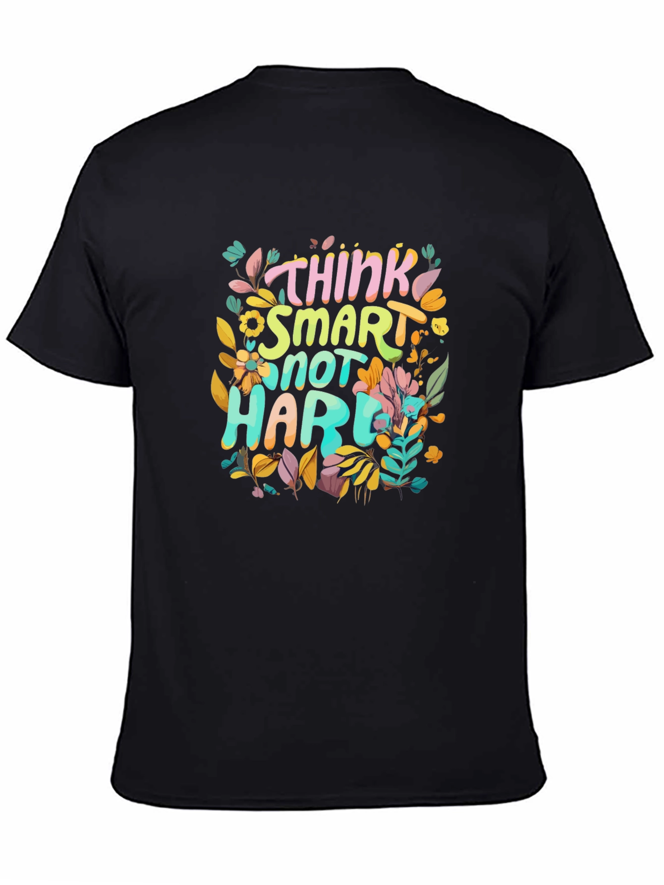 Black Think Smart T-Shirt - Unique Floral Design view 4