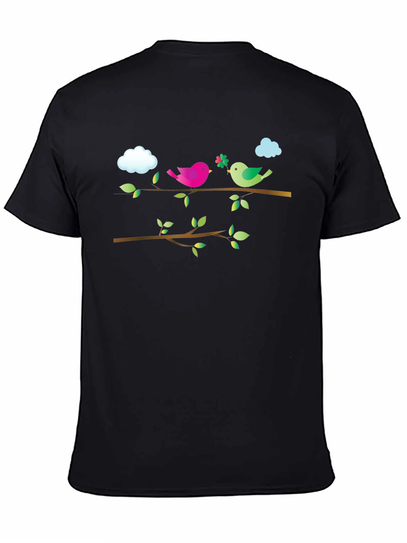 Black Birds on Branch Black T-Shirt view 4