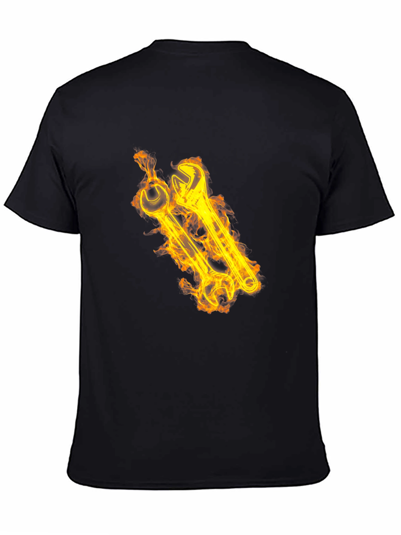 Black Fiery Wrench Graphic Black T-Shirt view 4
