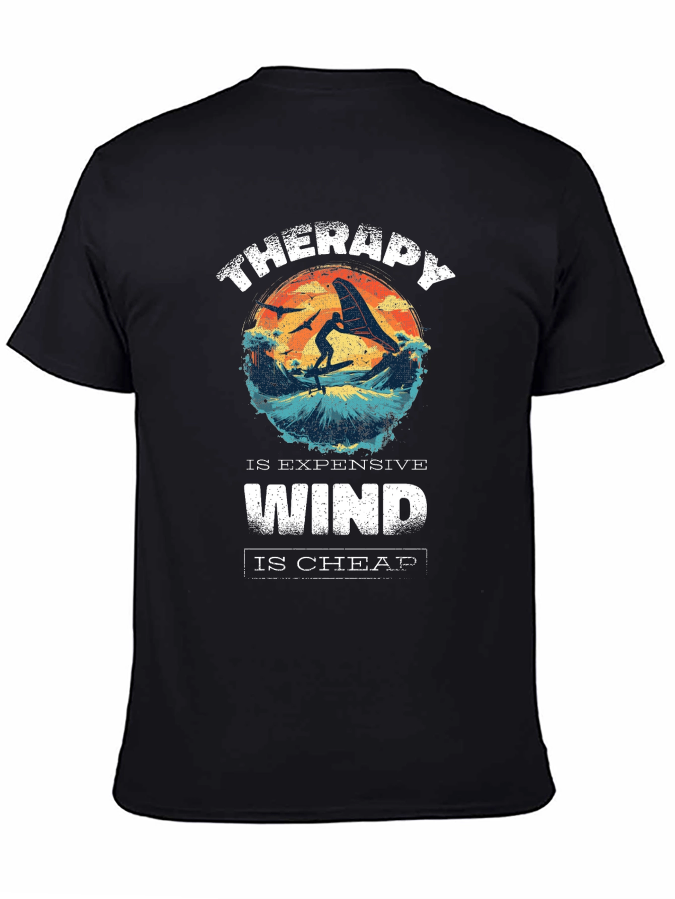 Black Therapy is Expensive Wind is Cheap Graphic T-Shirt view 4