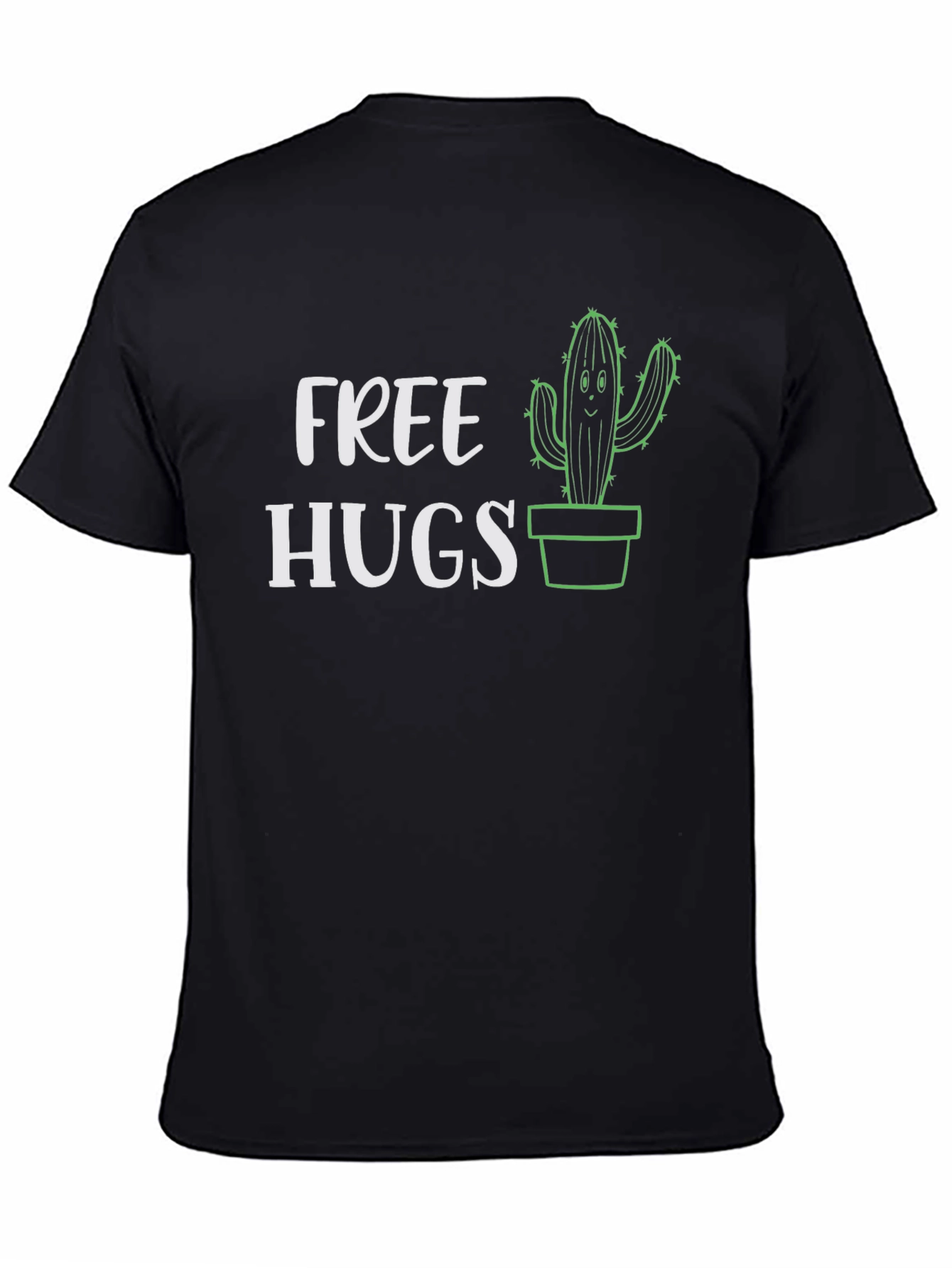 Black Free Hugs Cactus Graphic Tee - Black Cotton T-Shirt view 4