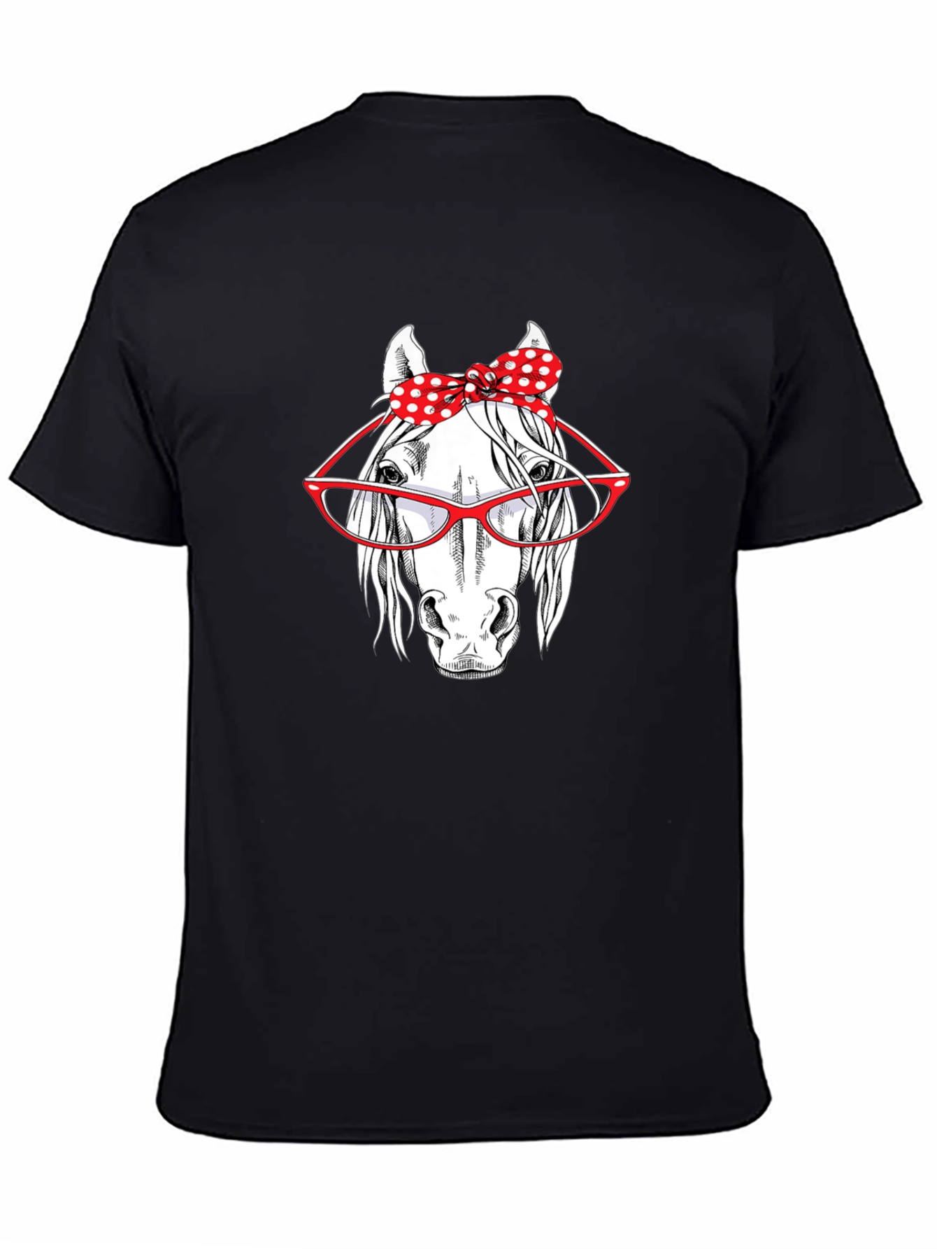Black Horse with Glasses Graphic T-Shirt view 4