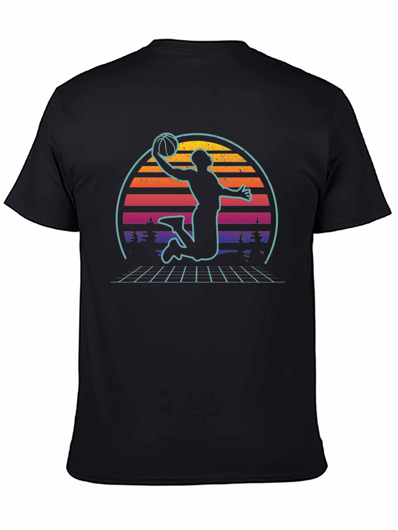 Black Retro Sunset Basketball Graphic Tee view 4