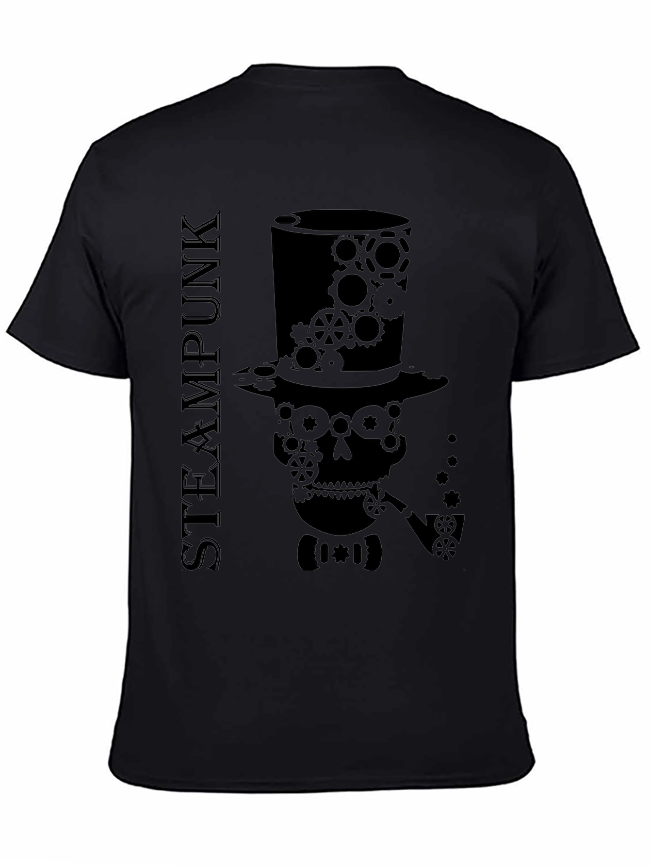 Black Steampunk Skull Gear T-Shirt - Unique Design view 4