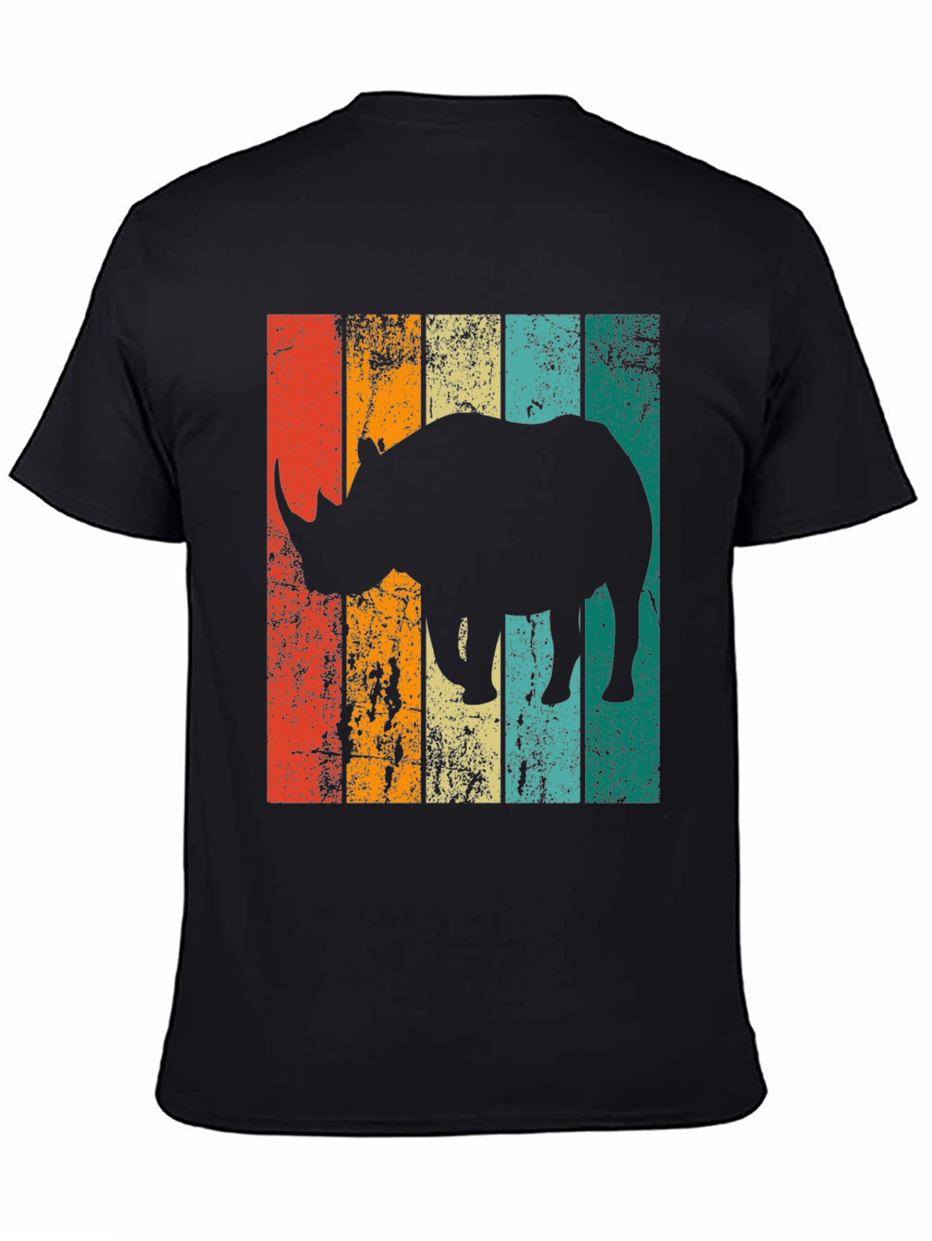 Black Retro Rhino Graphic T-Shirt - Vintage Style Men's Tee view 4